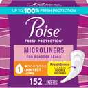 Poise Daily Microliners, Incontinence Panty Liners for Bladder Leaks, 1 Drop Lightest Absorbency, Long Length, 152 Count of Pantiliners (4 Packs of 38)