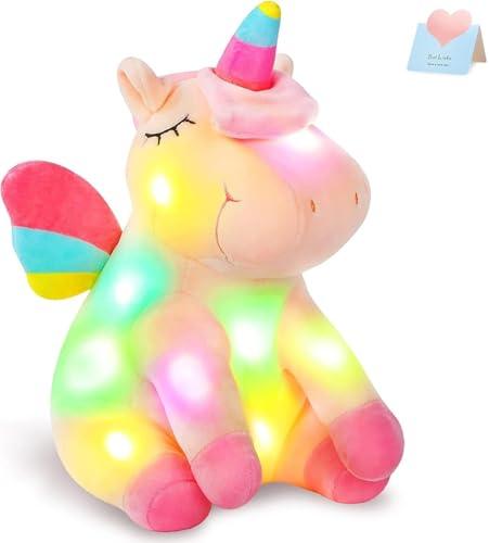 Athoinsu Light up Pink Unicorn Stuffed Animal Soft Plush Toy with LED Colorful Night Lights Glowing Birthday Children's Day Gifts for Kids Toddler Girls Women, 12''