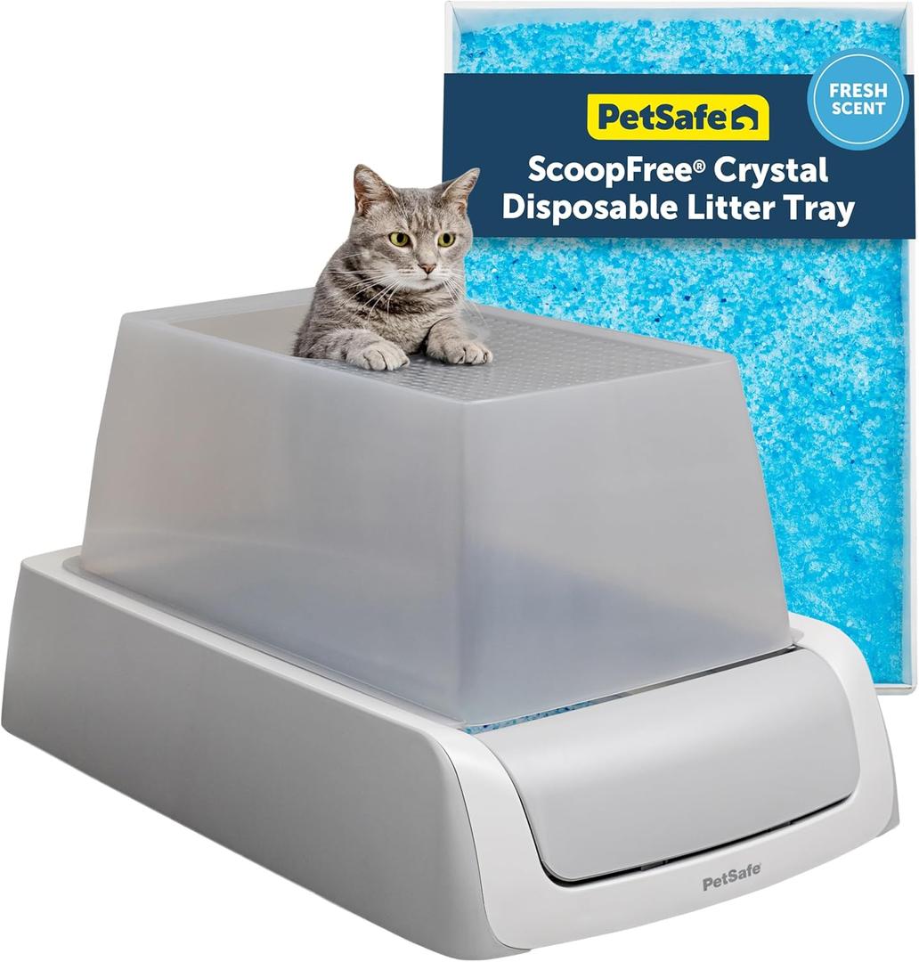 PetSafe ScoopFree Crystal Pro Legacy Self-Cleaning Automatic Litter Box - Top-Entry Motion-Sensing Cat Box with Integrated Health Counter - Includes 1 Disposable Crystal Litter Tray