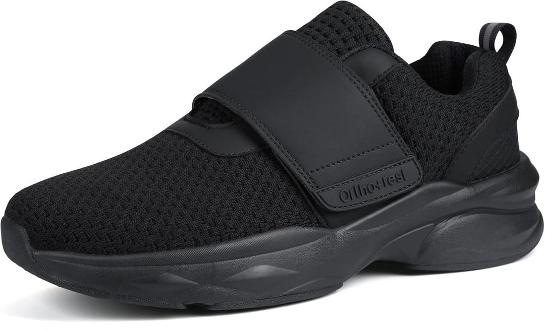 Ortho+rest Men Diabetic Walking Shoes Edema Shoes for Swollen Feet Arch Support Orthopedic Sneakers (10.5, Black)