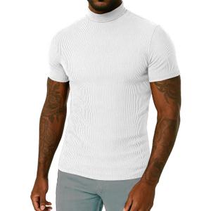URBAN BUCK Turtleneck Men Long Sleeve Knitted Shirt - Ultra Soft Cotton Slim Fit Ribbed Turtle Neck Sweater for Men (Small, Monak White Mock Turtle Neck)