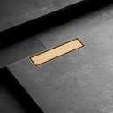 12 inch Linear Shower Drain with Removable Square Hole Panel by Using Brushed 304 Stainless Steel Process, Linear Drain Equipped with Adjustable Feet and Hair Strainer(Brushed Gold Color)