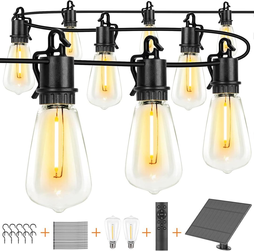 100FT Solar String Lights ourdoor Waterproof,Patio Lights Solar Powered with Remote,ST38 32 Vintage Edison Bulbs,Solar lights Outdoor Waterproof, Outside powered Hanging Lights for patio furniture set