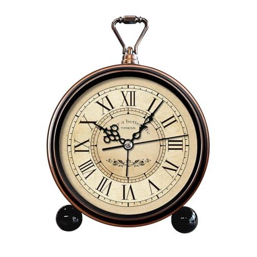 TIMESS Vintage Analog Alarm Clock, 4.3" Silent Non-Ticking Quartz Desk Clock with Roman Numerals, Battery Operated Table Clock for Bedroom, Living Room, Office, or Gift (Brown)