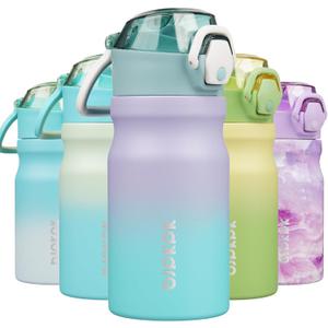 BJPKPK 14oz Insulated Water Bottle with Straw Stainless Steel Double Wall Water Bottles BPA Free Leak Proof Thermal Flask with Lockable Flip Lid, Lavender Green