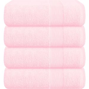 Belizzi Home 4 Pack Bath Towel Set 27x54, 100% Ring Spun Cotton, Ultra Soft Highly Absorbent Machine Washable Hotel Spa Quality Bath Towels for Bathroom, 4 Bath Towels Pink