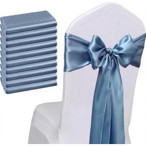 Pack of 50 Satin Dusty Blue Chair Sashes for Wedding 7x108 Inch Chair Bows Ribbons Ties for Party Birthday Banquet Ceremony Baby Shower Event Decorations