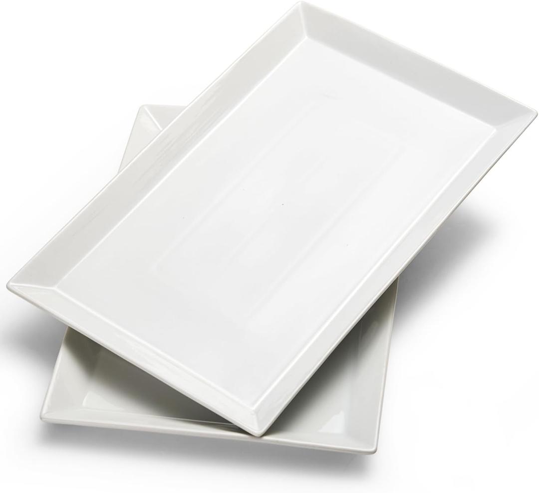 MIECOO Large Serving Platters, 18.5" x 11.5" White Serving Trays Set, Rectangular Porcelain Plates for Party, Wedding, Birthday, Entertaining, Food, Appetizer, Fruit, Sushi, Dessert, Set of 2, 18.5" x 11.5", 2Pack
