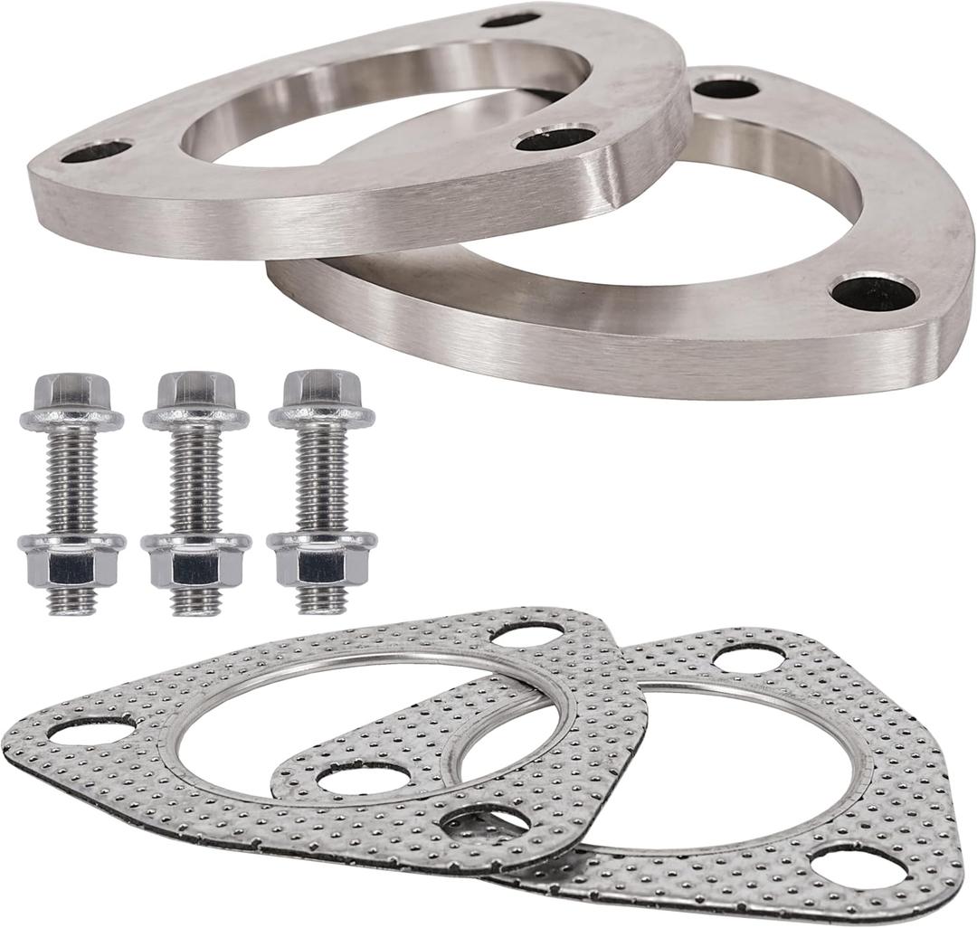 2.5 Inch 3 Bolt Stainless Steel Exhaust Flanges & Gaskets Connection Kit with bolts and nuts (2.5"/63mm)