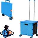 FELICON SELORSS Foldable Utility Cart Folding Portable Rolling Crate Handcart with Durable Heavy Duty Telescoping Handle Collapsible 4 Rotate Wheels for Travel Shop Move Luggage Laundry (Light Blue)