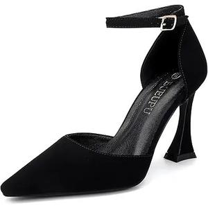 Women's 3.5In heigh Heel Pointed Closed Toe Ankle Strap Pumps Dress Shoes for Women, Size 9.5
