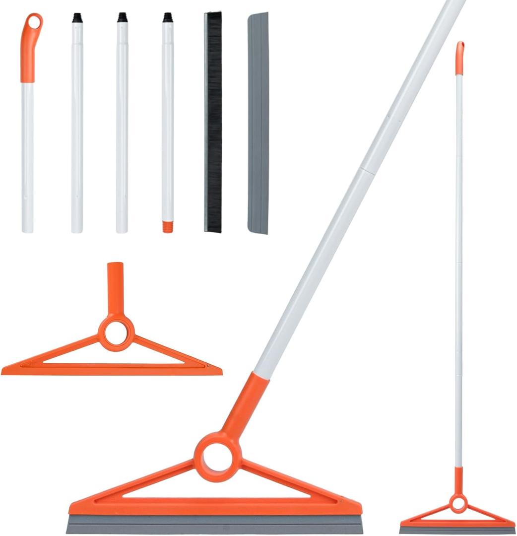 MAVRIZ Air Broom with Removable Rubber Strip and Broom Bristle, Squeegee Broom for Indoor Cleaning, Multifunctional Floor Squeegee for Dust, Hair, Liquids (Orange)