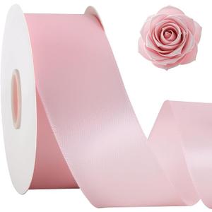 TONIFUL 2 Inch x 50yd Light Pink Satin Ribbon Wide Solid Fabric Ribbon for Gift Wrapping, Floral Bouquets, Bows and Craft Making, Christmas Valentines Birthday Wedding and Party Decoration