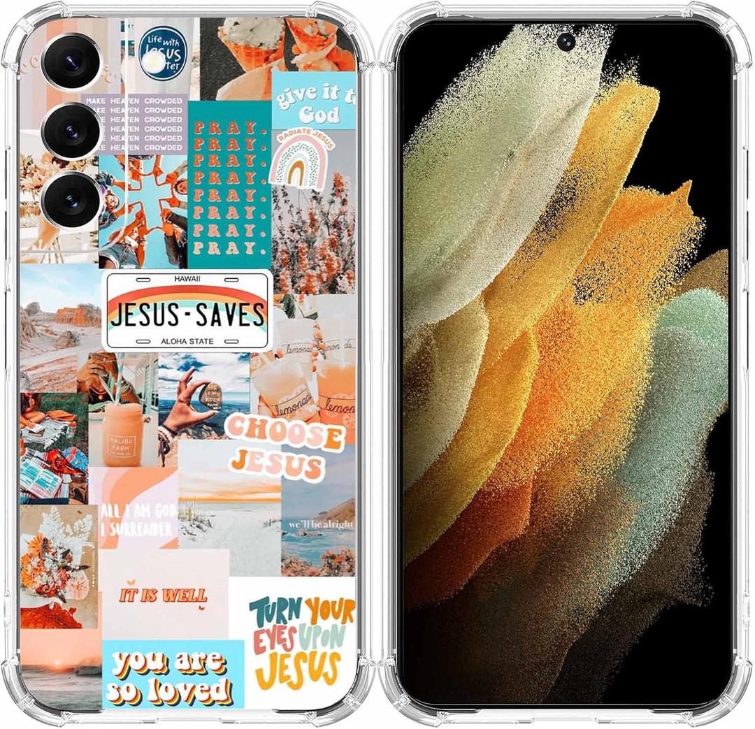 Christian Quotes Case for Galaxy S22,Aesthetic Vintage Bible Verses Jesus Words Collage, Soft TPU Bumper Case for Samsung Galaxy S22