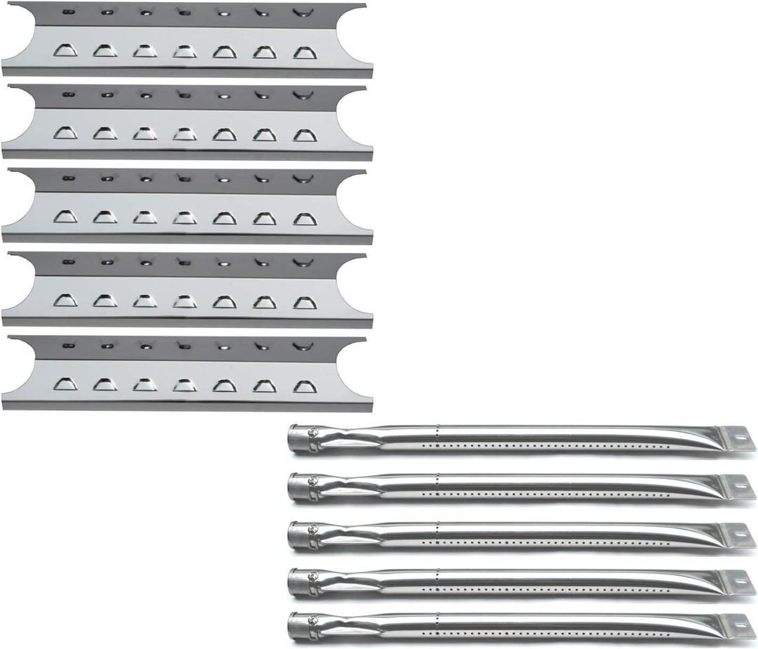 Direct Store Parts Kit DG194 Replacement for Master Forge 5 Burner Gas Grill L3218, 3218LTN Grill Burner, Heat Plate (SS Burner + SS Heat Plate)