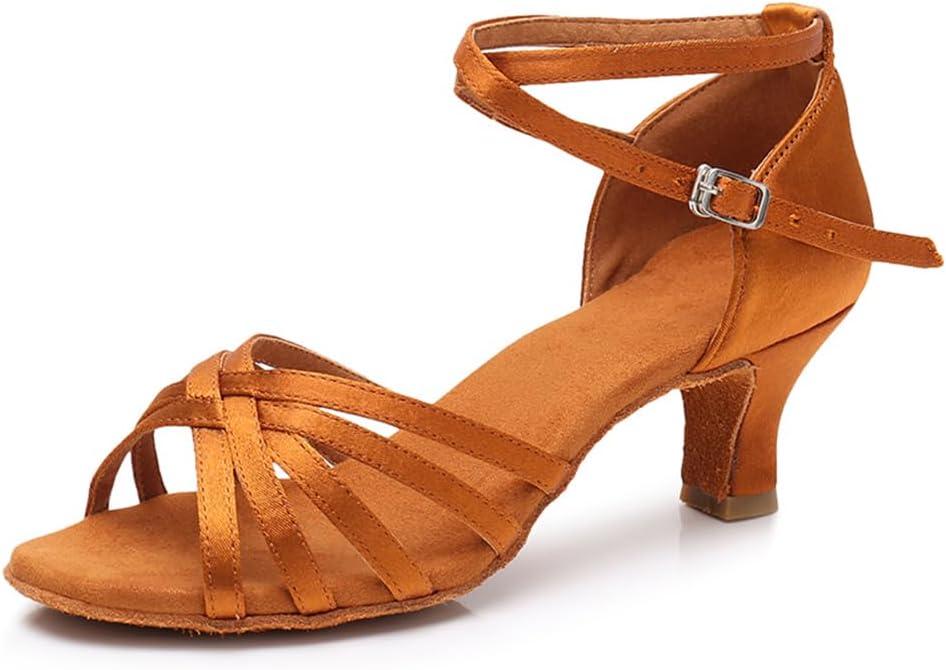 MSMAX Women's Practice Ballroom Dancing Shoes Indoor Performance Latin Dance Shoes for Woman (6.5 Narrow, 5cm Heel Tan)