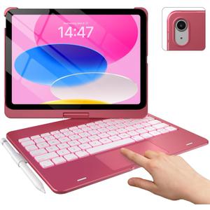 typecase Touch iPad 11th 10th Generation Case with Keyboard (11" 2025, A16 & 10.9" 2022) 360 Rotatable, 11-Color Backlit, Multi-Touch Trackpad, Pencil Holder, Thin & Light Pink