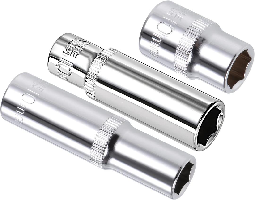 uxcell 3/8-Inch Drive by 10mm Deep and Shallow Socket Set 1/4-inch Deep Socket,Cr-V,6-Point,Metric