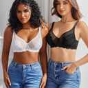 Avidlove Bras for Women Lace Minimizer Bra Full Coverage Mesh Underwire Bra with Centering Cups Sexy Unlined Brasieres (Black)