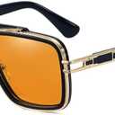 Trendy Retro Sunglasses for Men Women Stark Vintage Shades 70s Italian Fashion Square Metal Glasses (Yellow Lens / Black Frame)