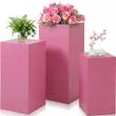 Zonon 3 Pcs Pink Square Pedestal Stands for Party, Metal Display Stands Pillars for Wedding Bridal Ceremony Baby Shower Birthday Party Decorations, 29.5*13.4''(L), 23.6*11.8''(M), 19.7*10.2''(S)