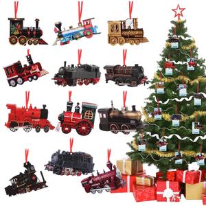 Vercraft 24-Piece Wooden & Paper Train Christmas Ornaments with Cards & Strings for Tree, Wall, Party Decor