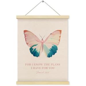 Shrago Christian Wall Art,Bible Verse Religious Christian Poster Hanger Frame,Pink Butterfly Home Office Church Prayer Room Wall Decor, Inspirational Wall Art for Girls，Pink preppy Decor, 12x16 Inch and Shrago Wildflower Nursery Decor, Wild Flower Nu