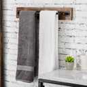 MyGift Industrial Pipe Towel Bar, 28 Inch Bathroom Wall Mounted Towel Holder with Metal Rod Rustic Burnt Wood Bathroom Sets, Farmhouse Towel Holder