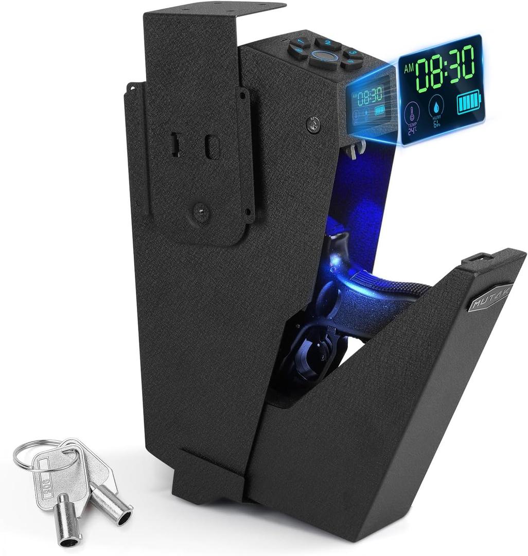 Gun Safe for Handgun, Drop Down Biometric Pistol Safe, 3 Ways Quick Access with Fingerprint/PIN Code/KEY, Single GunSafe for Nightstand Bedside Home,Wall, Dresser