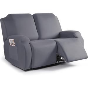 TAOCOCO Recliner Loveseat Covers Stretch Sofa Covers for 2 Seat Large Reclining Couch, 2 Pieces Reclining Loveseat Covers Soft Washable Furniture Protector with Pocket (2 Seater Oversized, Light Gray)