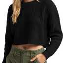 Jumppmile Cropped Sweater for Women Knit Crewneck Long Sleeve Crop Sweater Pullover for 2025 Fall Winter Fashion Outfits (Medium, Black)