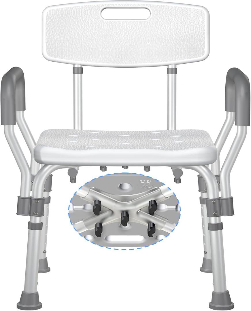 KingPavonini Shower Chair for Inside Shower with Arms and Back, FSA/HSA Eligible 400LBS Heavy Duty Shower Seat for Bathtub, Reinforced Guard, Height Adjustable Bath Seat for Elderly, Adults & Disabled