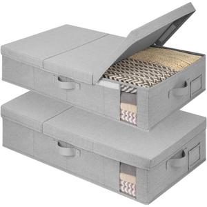 StorageWorks 2-Pack Large Under Bed Storage Bins with Lids, Underbed Storage Containers with Handles and Label Holder, Closet Organizer for Clothes, Blankets, Sweater (Grey)