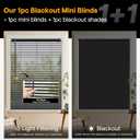 LazBlinds No Tools No Drill Cordless 1" Vinyl Mini Blinds, 100% Blackout Blinds for Indoor Windows, Room Darkening Privacy Window Blinds and Shades for Interior, 22" W x 64" H, Black