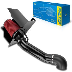 PHILTOP 3.75" Cold Air Intake Kit System + Heat Shield Compatible with Hummer H2 2003 2004 2005 2006 2007 2008 2009, High Performance, Red