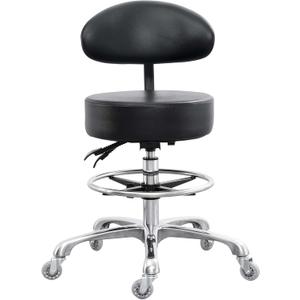 Grace&Grace Drafting Chair Big Cushion Rolling Stool with Back, Tall Shop Stool Rolling Chair with Footrest for Studio, Workshop, Classroom, Lab, Counter, Home Office (Black)
