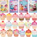 28 Valentines Day Cards with Cupcake Squishy Toys  Kids School Classroom Exchange Gift Set, Cute Stress Relief Squishies with Matching Cards, Fun Valentine Party Favors for Boys Girls