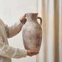Ceramic Flower Vase with Handles,12" Neutral Tall Clay Terracotta Vases Farmhouse Table Vases with Handle Living Room Decor Rustic Pottery Pots for Home Shelf Coffee Dining Desk Fireplace