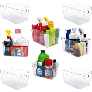 Clear Plastic Storage Bins, Pantry Organizers and Storage, Kitchen Organization and Storage Containers Bins for Organizing, Fridge, Freezer, Bathroom, Pantries, Medicine Cabinet Organizer Bin (11 x 7.5 x 6)
