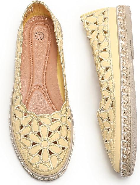 HEAWISH Women’s Ballet Flat Daisy Round Toe Dress Shoes Casual Slip On Rope Loafer (Size 7)