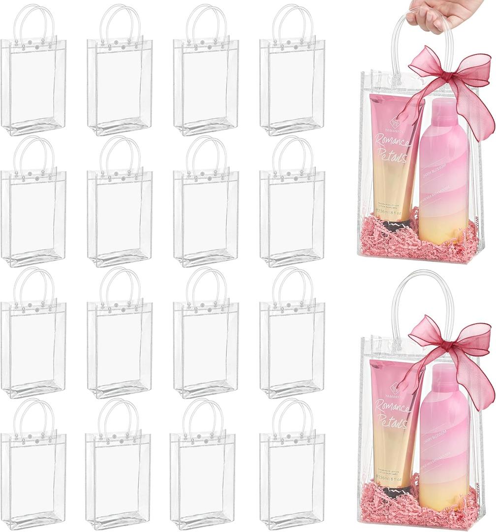 Jutieuo 24 PCS Clear Gift Bags with Handles, 6.3 x 9.8 x 3.2 Inches Reusable Plastic Goodie Bag Transparent Party Favor Bags Bulk for Weddings Birthdays Events, Classrooms & Celebrations, 1 count