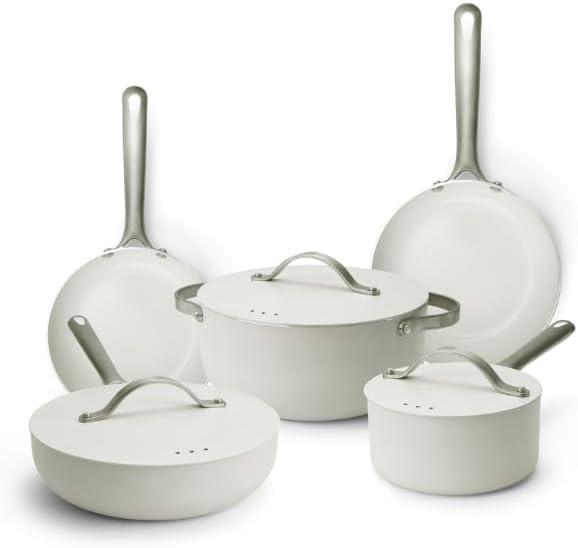 Alva Mobi Ceramic Healthy Nonstick Cookware Set, Non-Toxic PFAS/PTFE/PFOA Free 8-Piece Complete Kitchen Cooking Set with Pots, Pans & Lids, Induction Compatible, Oven & Dishwasher Safe, Cannoli Cream