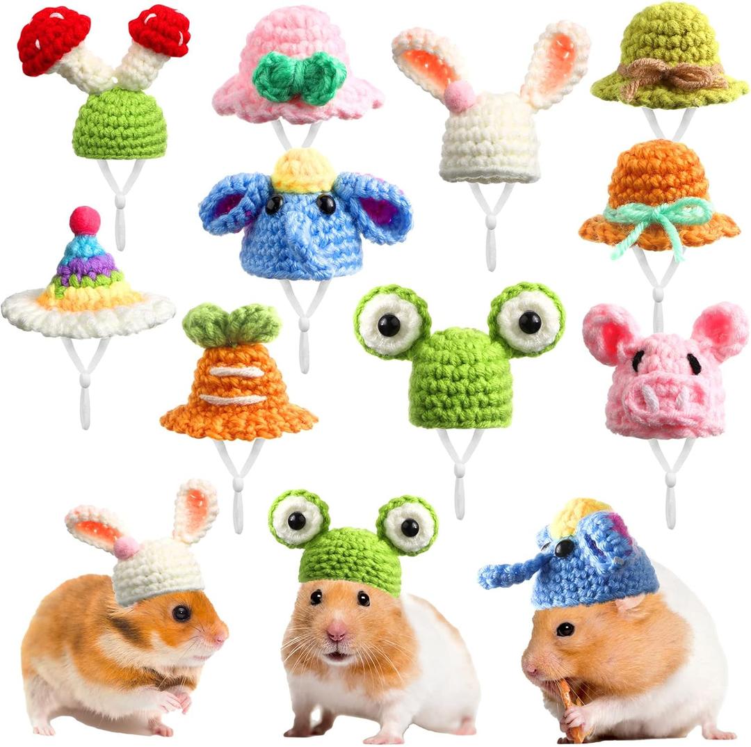 Kajaia 8 Pcs Hamster Hat Small Animals Cute Tiny Hat Mini Hand Knitted for Snakes Pets Bearded Dragon Guinea Pig Bunny Costume Accessories Easter Holiday Parties(Fresh Style)