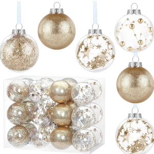 KESOTO 24Ct Christmas Ornament Balls 60mm/2.3", Shatterproof Champagne Christmas Tree Decorations Ornament Sets Clear Plastic Xmas Hanging Ball Decor, Rose gold