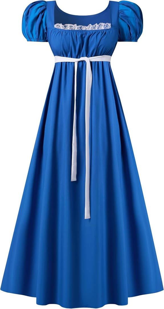 Spooktacular Creations Halloween Regency Dress Costume for Women, Bridgerton Dress Empire Waist Victorian Ball Gown (X-Large, Blue)