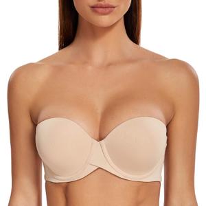 MELENECA Women's Stay Put Padded Cup with Lift Underwire Push Up Strapless Bras (36A, Beige)