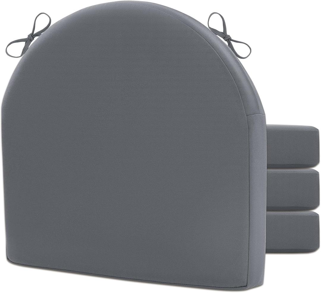 Topotdor Outdoor Chair Cushions Set of 4, 17"x16"x2" Patio Chair Cushions for Outdoor Furniture, Round Corner Outdoor Seat Chair Pads with Ties for Patio Garden Dining Office, Lead Grey
