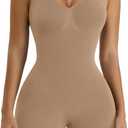 SHAPERX Women's Shaping Mid-Thigh Bodysuit Tummy Control Shapewear Seamless Sculpting Body Shaper (Small-Medium, Sienna)