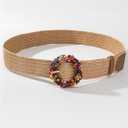 Verdusa Women's Western Belt Cowgirl Boho Straw Belts Round Buckle Elastic Waist Belt (Beige)