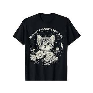 Cute Cat Rage Consumes Me Funny Sarcastic Kitten Flower TShirt, Size Large